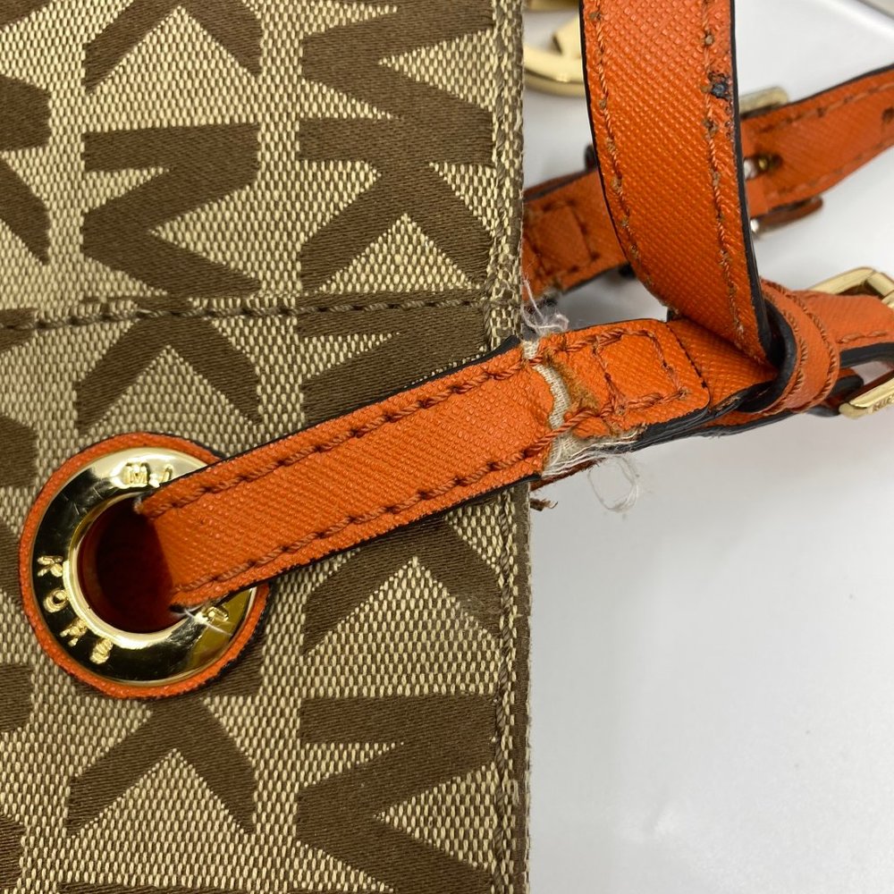 Michael Kors L Tan Orange Jacquard Fabric Tote - Picture 7 of 12